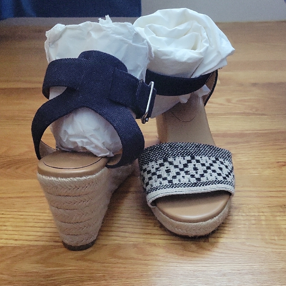J.Crew, Stylish Black and White Wedge Sandals, Size 7